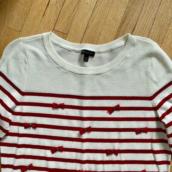 Talbots Striped Bow Sweater White Red Long Sleeve Size XS - Picture 3 of 10